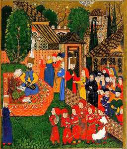 Janissary Recruitment in the Balkans, Ottoman miniature painting from the Süleymanname, 1558
